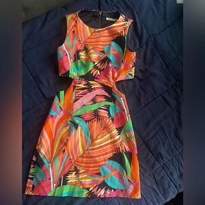 Trina Turk Womens  Sleeveless  A-Line Mini Dress Retro Size 0 waist neckline